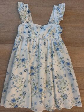 Altar'd State White Dress with Blue Floral Print